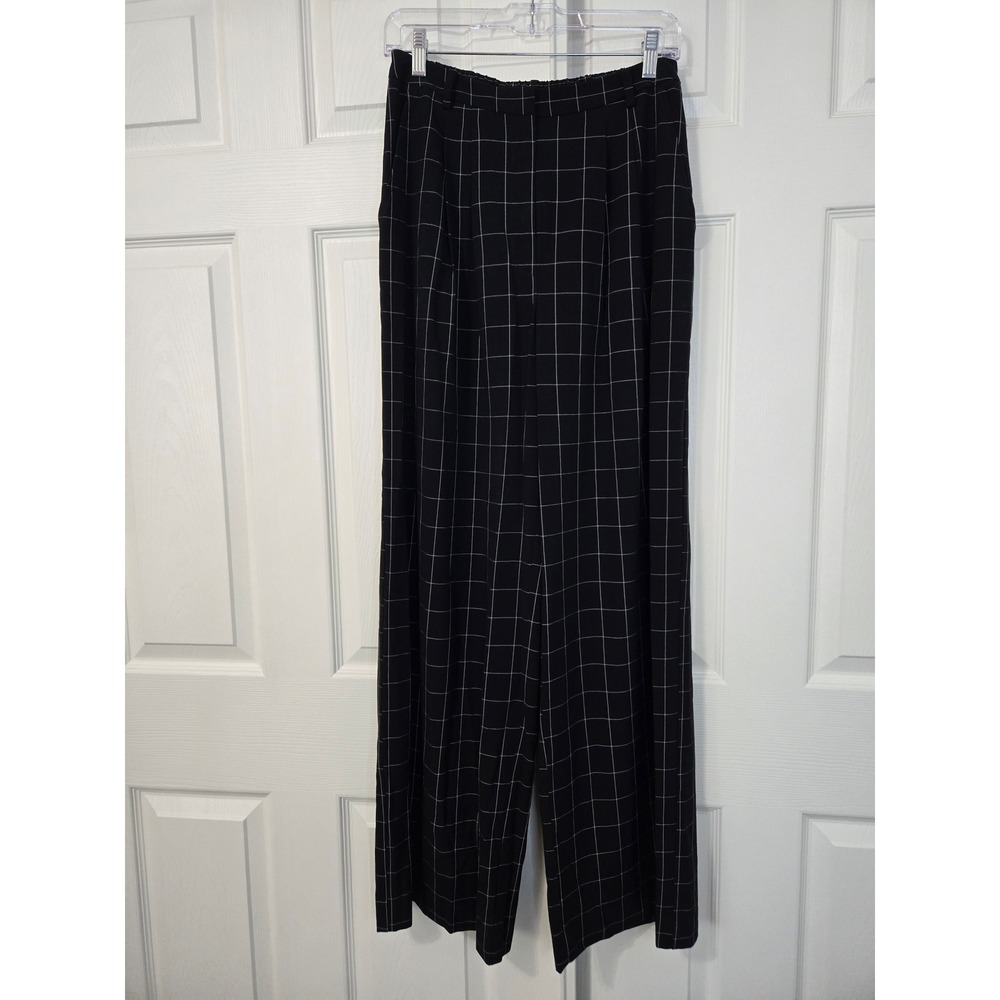 Nordstrom‎ Rack Blue White Windowpane Plaid Wide Leg Trousers Pants Small NWT